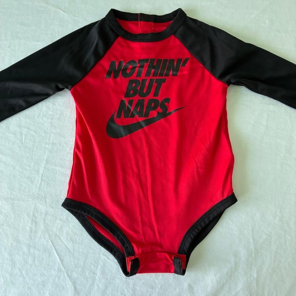 Nike Dri-FIT Baby Bodysuit Red Black Nothin But Naps Long Sleeve 12M J238-023 - Picture 4 of 16
